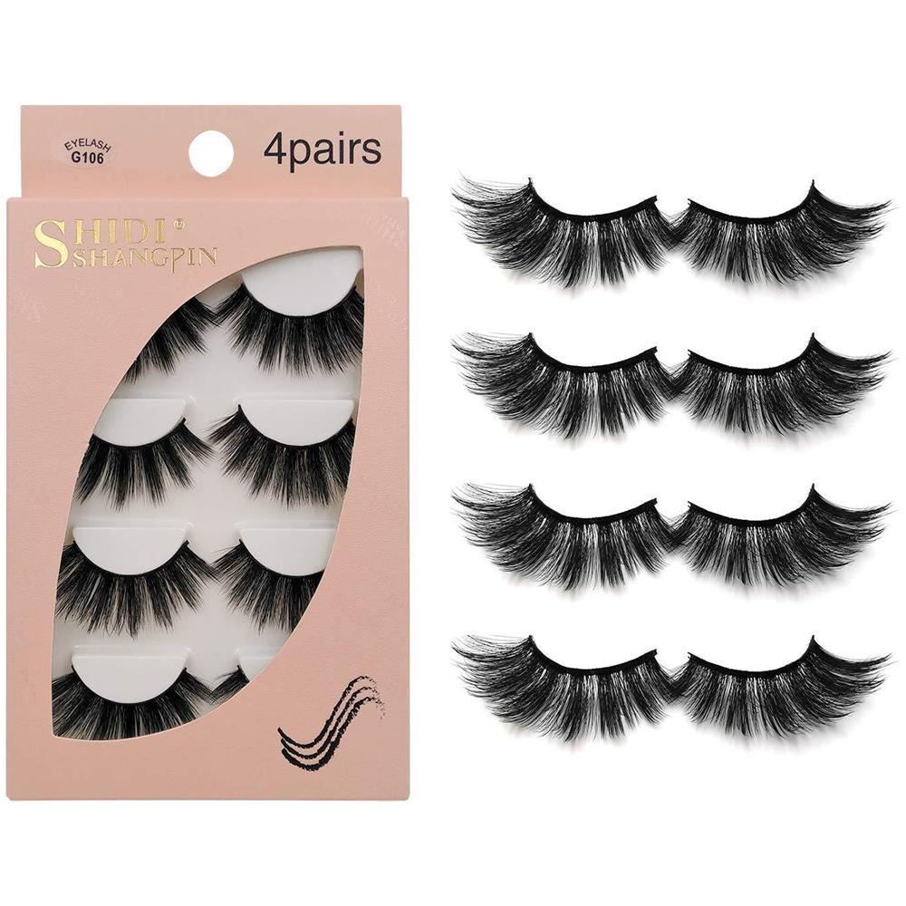 Ciglia Finte 4 Coppie - Riutilizzabile Volto Professionale Ciglia Fit For All Eyes Spessi Naturali Fatti A Mano 3d Faux Mink Ciglia Per Uno Sguardo G106 Bello Trucco - Foto 1