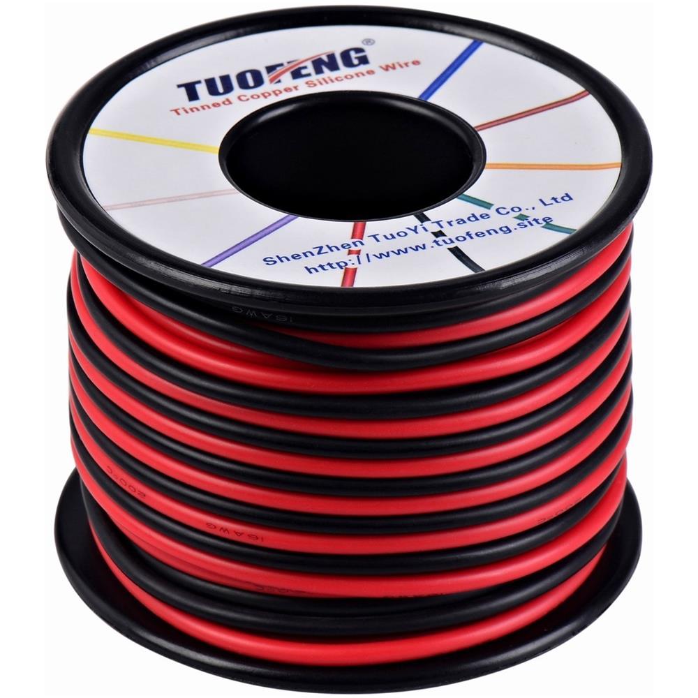 16 Awg Resistenza Filo Silicone 20 M Morbido E Flessibile Stagnato Filo Di Rame Ad Alta Temperatura 2 Fili Separati 10 M Nero E 10 M Red Trefoli Per Stampante 3d Puntali Rc Appli - Foto 1