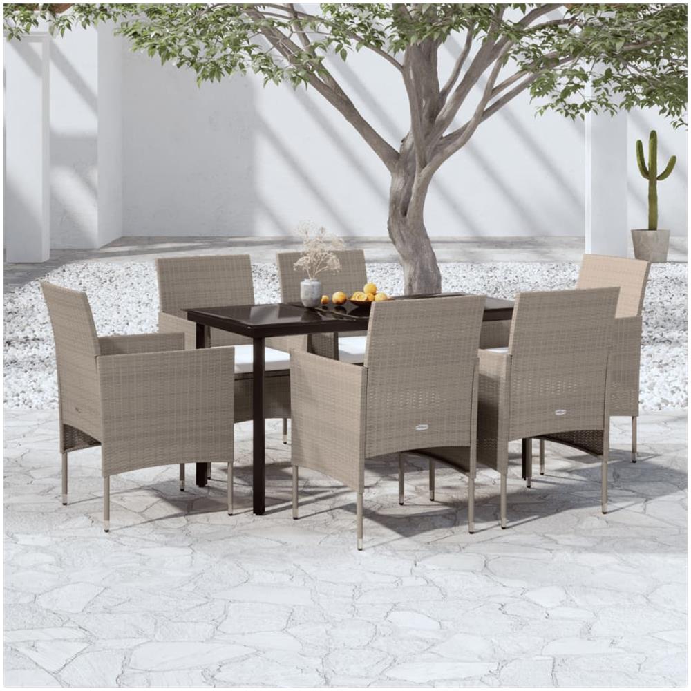 Set Da Pranzo Per Giardino 7 Pz Con Cuscini Beige E Nero - Foto 1