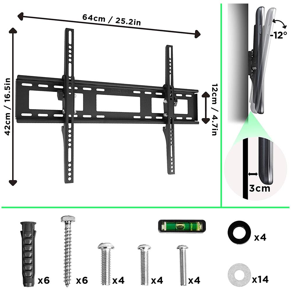 Tvb123m Supporto Staffa Tv Monitor 32""-60"" Da Parete In Acciaio Regolabile Inclinabile Per Schermi Lcd Vesa Max 600x400 - Foto 2