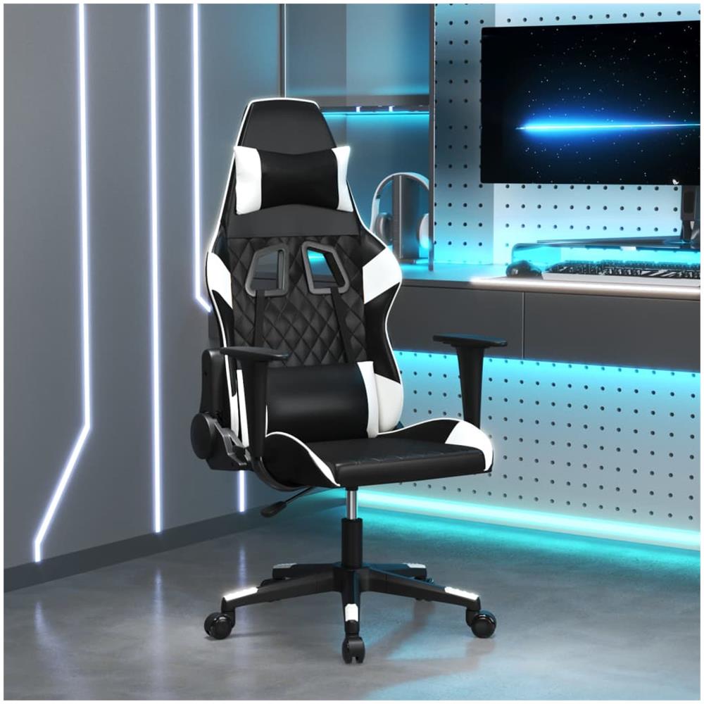 Sedia Da Gaming Massaggiante Nera E Bianca In Similpelle - Foto 1