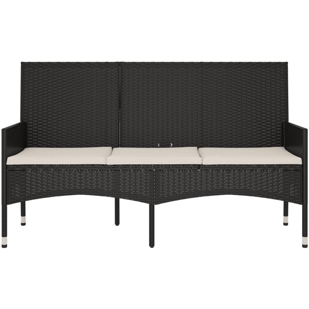 Panca Da Giardino A 3 Posti Con Cuscini In Polyrattan Nero - Foto 3
