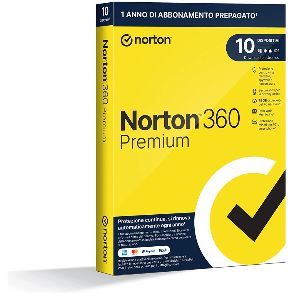 Norton 360 Premium 2025 10 Dispositivi Pc 1 Anno (windows / Mac / Ios / Android) | Codice Di Attivazione Via Email - Foto 1