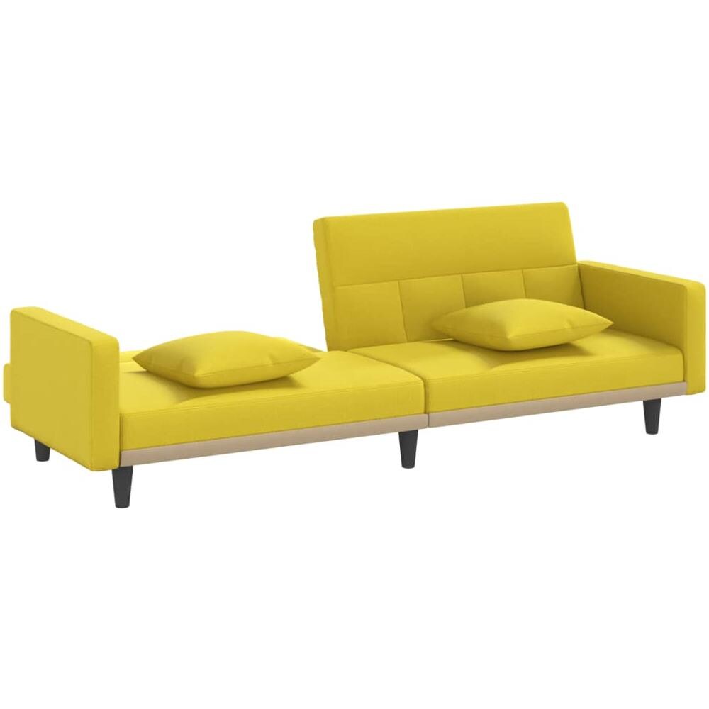 Divano Letto Con Cuscini Giallo Chiaro In Tessuto - Foto 2