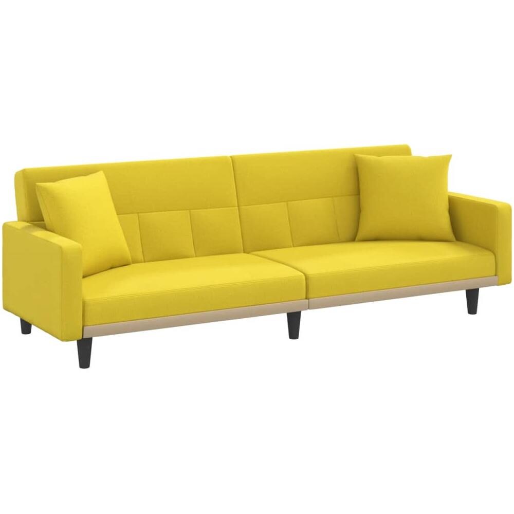Divano Letto Con Cuscini Giallo Chiaro In Tessuto - Foto 1