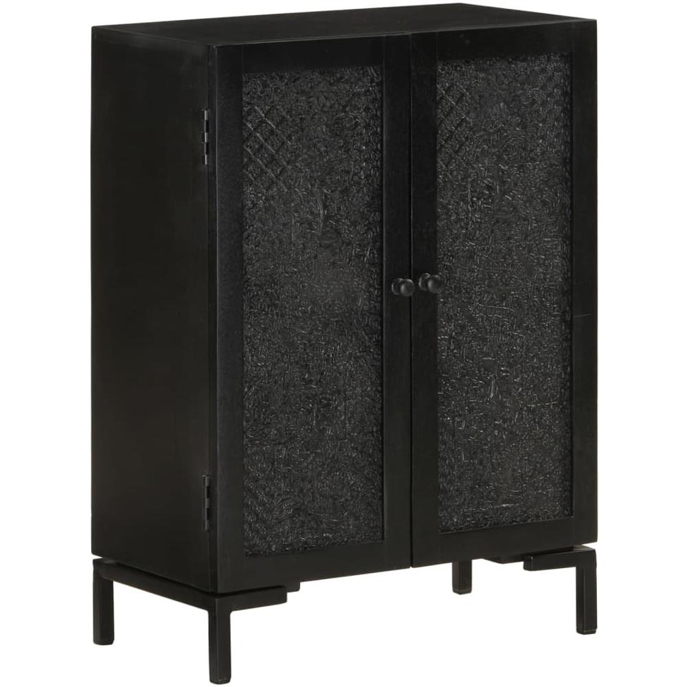 Credenza Nera 55x30x77 Cm In Legno Massello Di Mango E Ferro - Foto 1