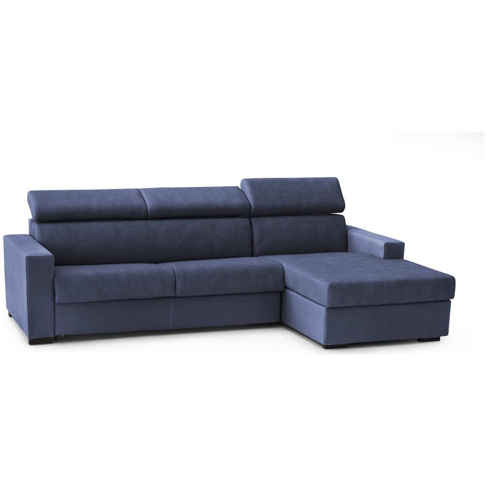 Divano Letto Aleandra, Divano Ad Angolo, 100% Made In Italy, Sofà Con Apertura Girevole, Con Penisola Contenitore Sinistra, Con Braccioli Slim, Cm 260x95h85, Blu - Foto 4