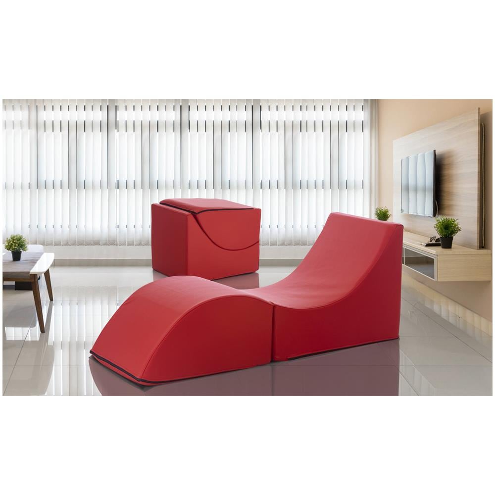 Letto Pieghevole Andreina, Pouf Trasformabile In Letto Singolo, 100% Made In Italy, Pouf Trasformabile In Una Chaise Longue In Ecopelle, Cm 130x50h50, Rosso - Foto 1