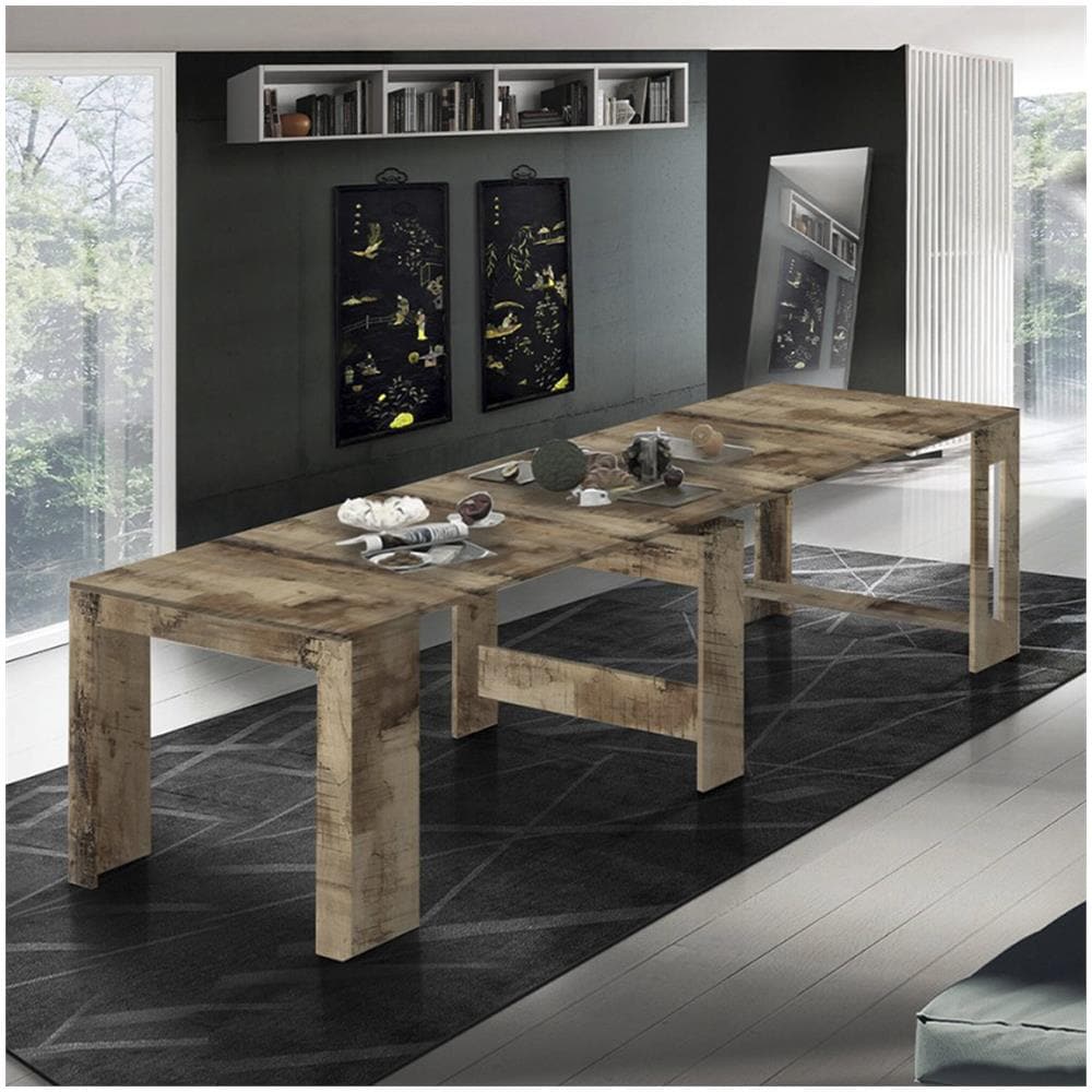 Tavolo Allungabile Martino, Consolle Allungabile Fino A 12 Posti, Tavolo Con Portallunghe, 100% Made In Italy, Cm 51/300x90h77, Acero - Foto 1