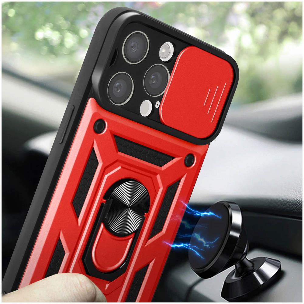 Cover Anti-urto Per Iphone 15 Pro Max Copri-fotocamera Scorrimento Anello Rossa - Foto 2