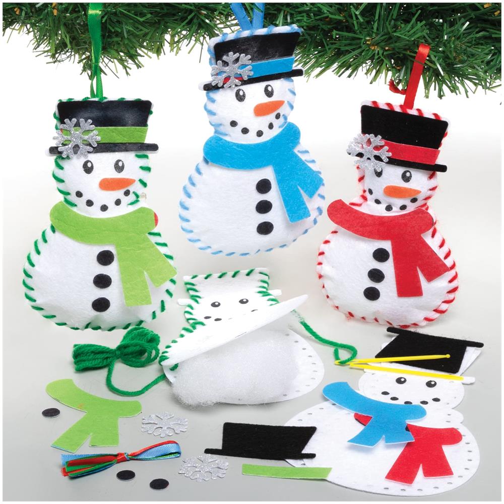 Fe949 Kit Da Cucito Decorazioni Pupazzo Di Neve - Confezione Da 3, Set Da Cucito Per Bambini, Attività Creative Per Bambini, Progetto Ideale Di Arti E Mestieri Di Natale - Foto 1