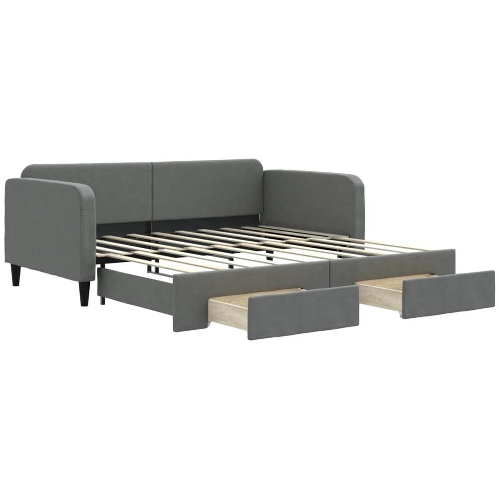 Divano Letto Estraibile Cassetti Grigio Scuro 90x190cm Tessuto - Foto 1