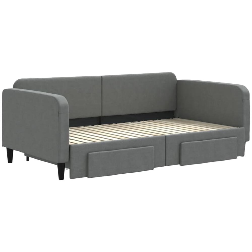 Divano Letto Estraibile Cassetti Grigio Scuro 90x190cm Tessuto - Foto 2