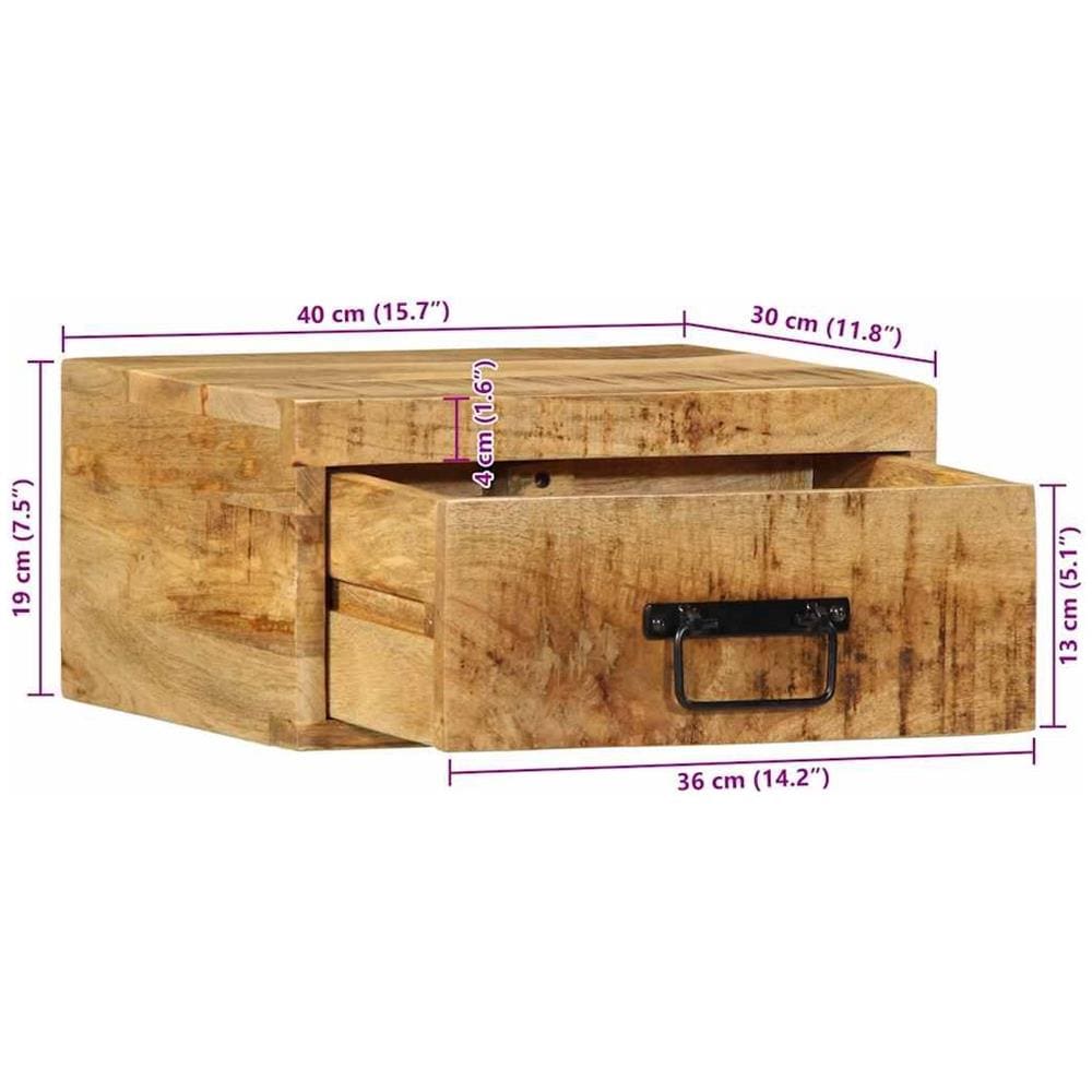 Comodino a Parete in Legno Grezzo Massello di Mango - Foto 10