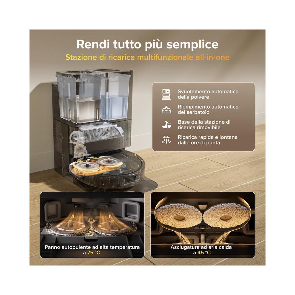 Qrevo S Pro Aspirapolvere Robot Lavapavimenti 18.500Pa, Autopulizia Panno 75°C, Asciugatura Aria Calda 45°C, Antigroviglio, Stazione Tutto in Uno, Modalità Tappeti, Nero - Foto 2