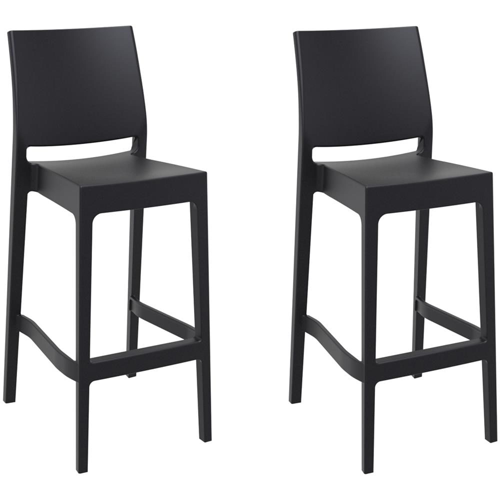 Set 2 Sgabelli Bar Maya Impilabili In Polipropilene - Coppia Sedie Sgabello Alte Outdoor Con Schienale Bancone H75CM con Poggiapiedi Nero - Foto 1