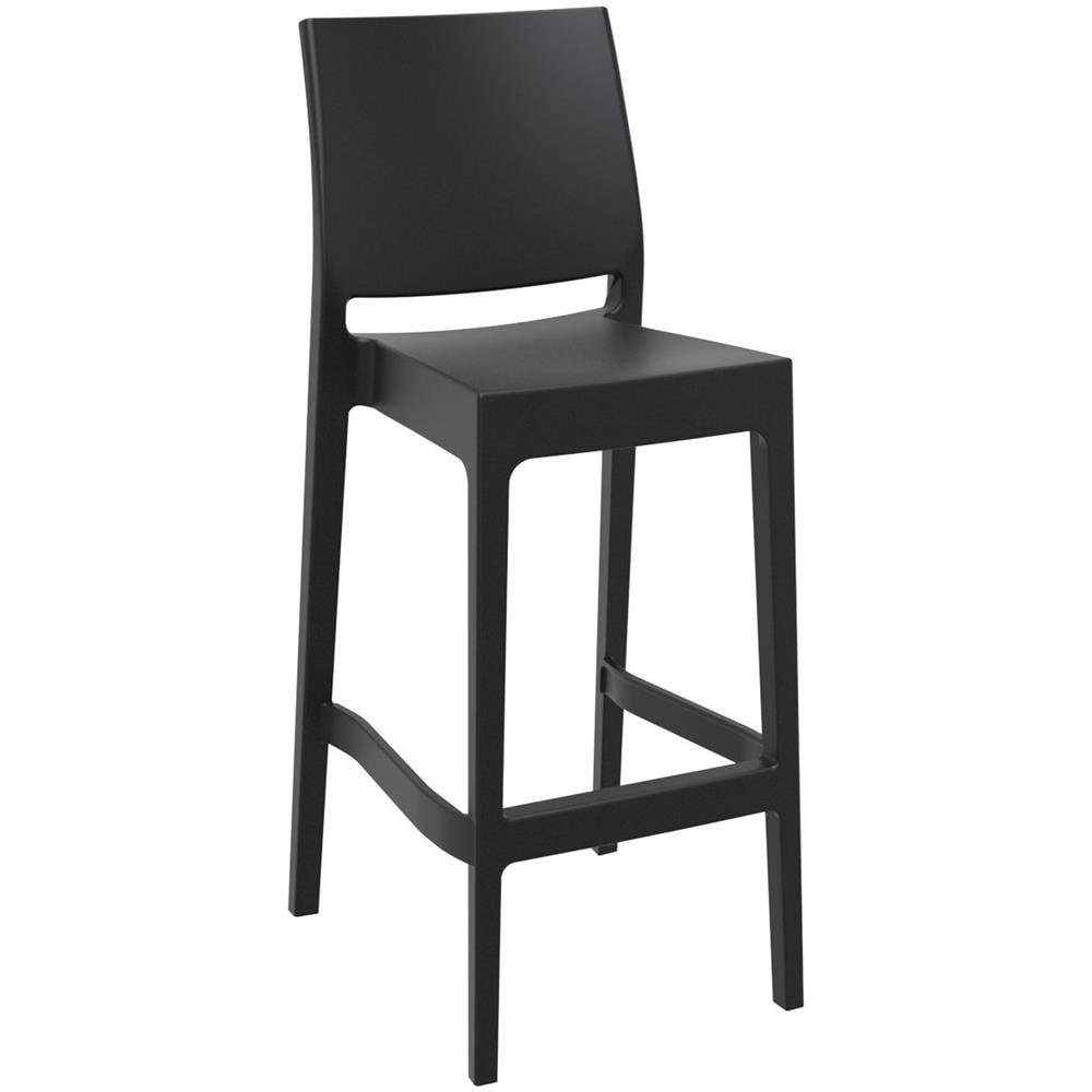 Set 2 Sgabelli Bar Maya Impilabili In Polipropilene - Coppia Sedie Sgabello Alte Outdoor Con Schienale Bancone H75CM con Poggiapiedi Nero - Foto 2