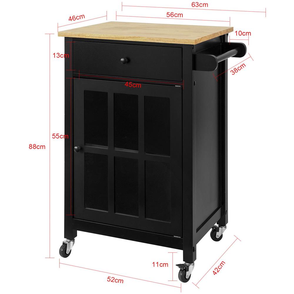 Credenza Cucina Legno Carrello Cucina Con Ruote In Stile Americano Antico Piano In Legno Massello Di Hevea Nero L63*p46*a88 Cm Fkw98-sch - Foto 2