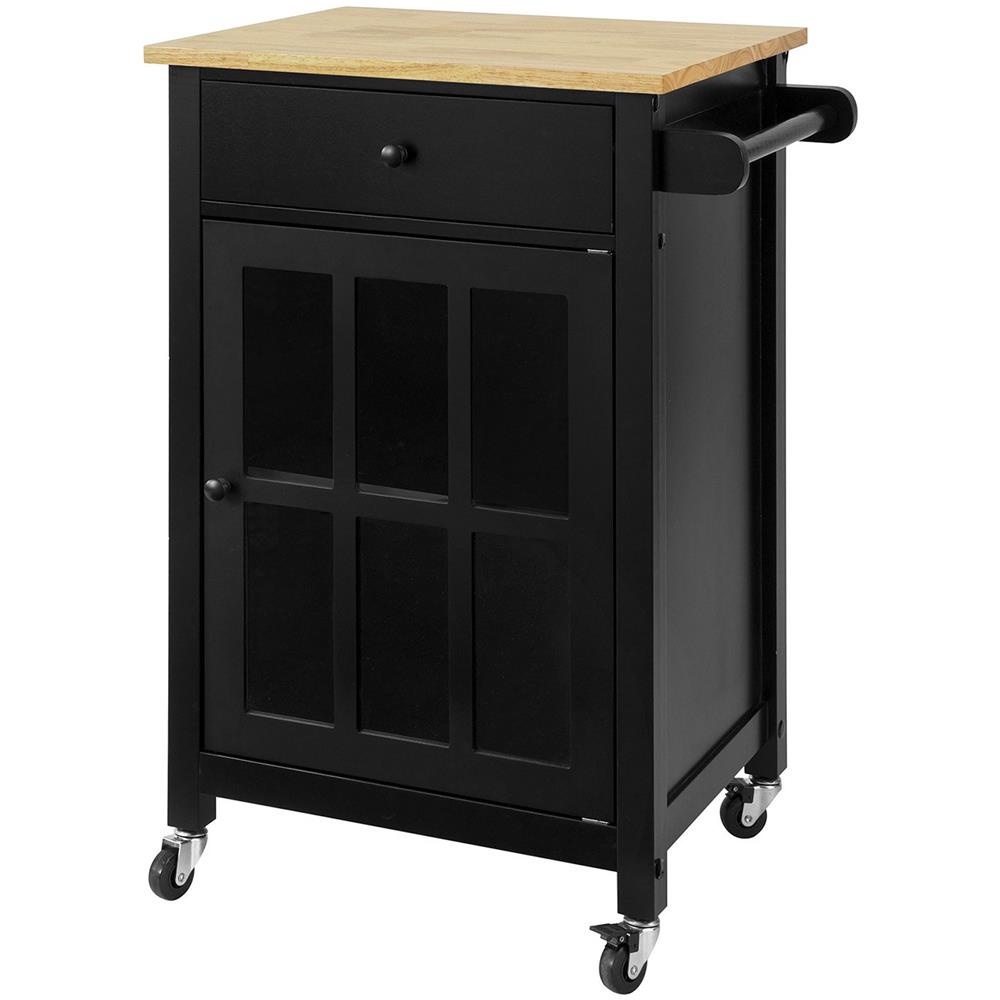Credenza Cucina Legno Carrello Cucina Con Ruote In Stile Americano Antico Piano In Legno Massello Di Hevea Nero L63*p46*a88 Cm Fkw98-sch - Foto 1