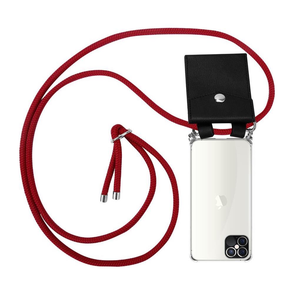Cadorabo Catena Di Telefoni Cellulari Compatibile Con Apple Iphone 12 / Iphone 12 Pro (6,1"" Zoll) In Rosso Rubino - Coperchio Protettivo In Silicone Con Anelli D'argento, Cinturino In Corda E Custodia Staccabile - Foto 1