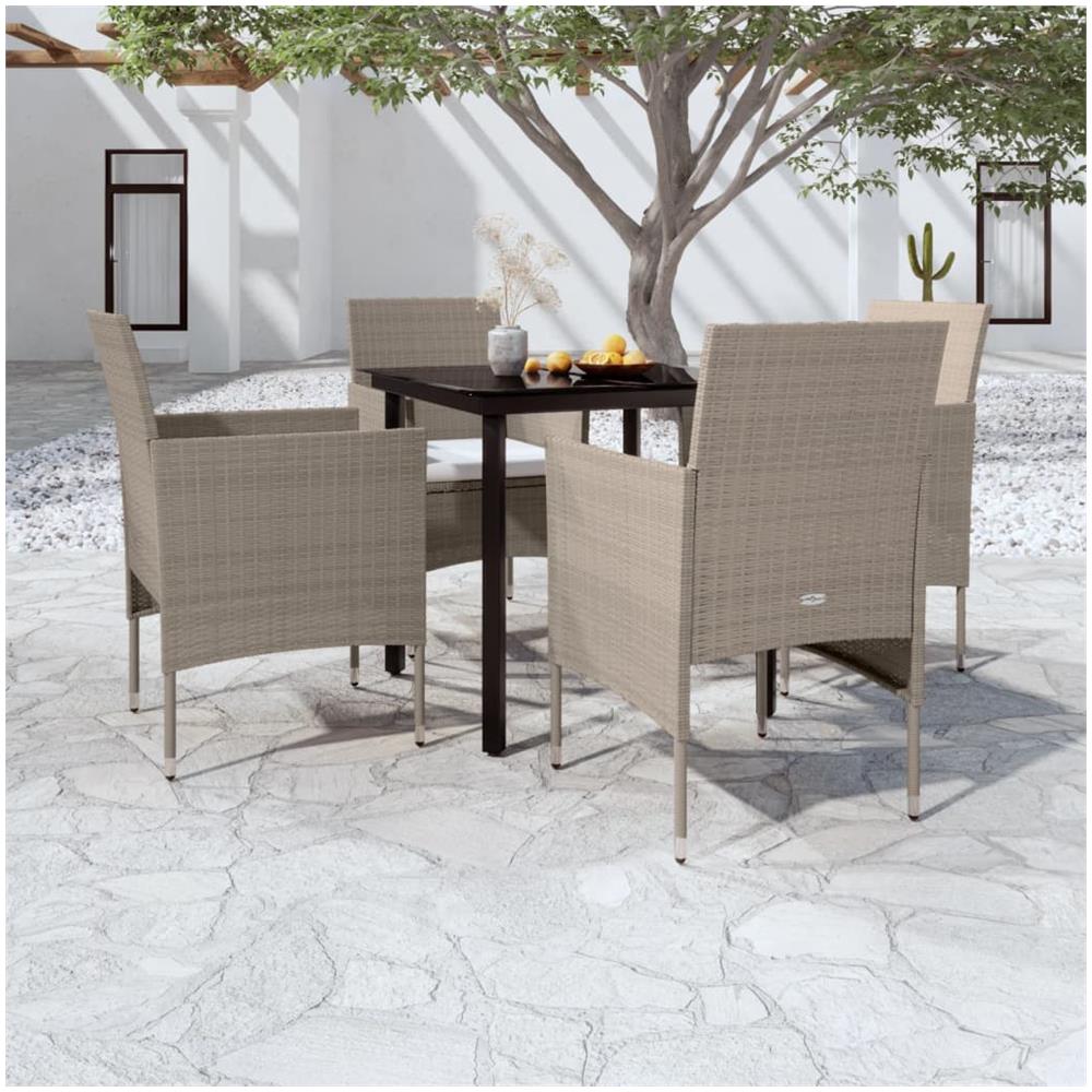 Set Da Pranzo Per Giardino 5 Pz Con Cuscini Beige E Nero - Foto 1