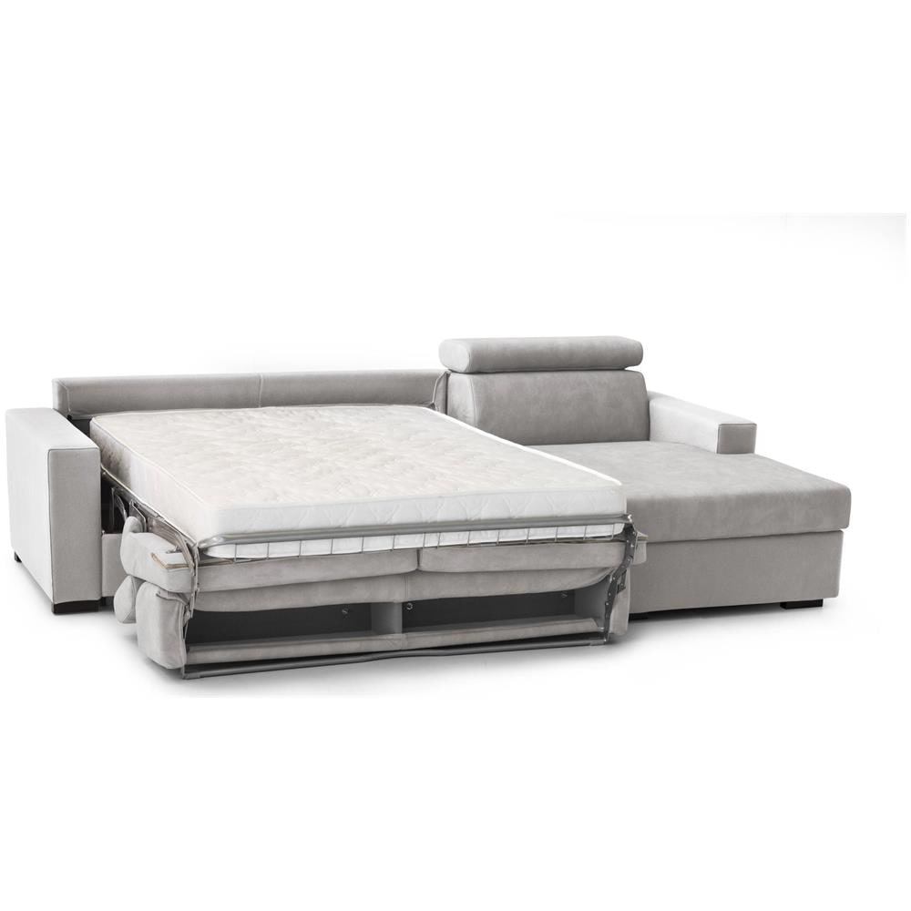 Divano Letto Alda, Divano Ad Angolo, 100% Made In Italy, Sofà Con Apertura Girevole, Con Penisola Contenitore Sinistra, Con Braccioli Standard, Cm 280x95h85, Grigio - Foto 4