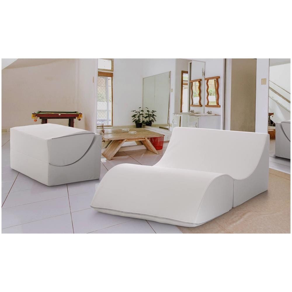 Letto Pieghevole Annabella, Pouf Trasformabile In Letto Matrimoniale, 100% Made In Italy, Pouf Trasformabile In Una Chaise Longue In Ecopelle, Cm 100x200h70, Bianco - Foto 1