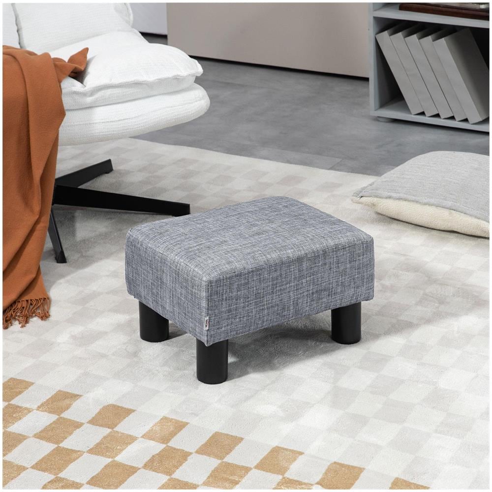 Pouf Poggiapiedi in Tessuto Effetto Lino Imbottito, 40x30x24cm, Grigio - Foto 2