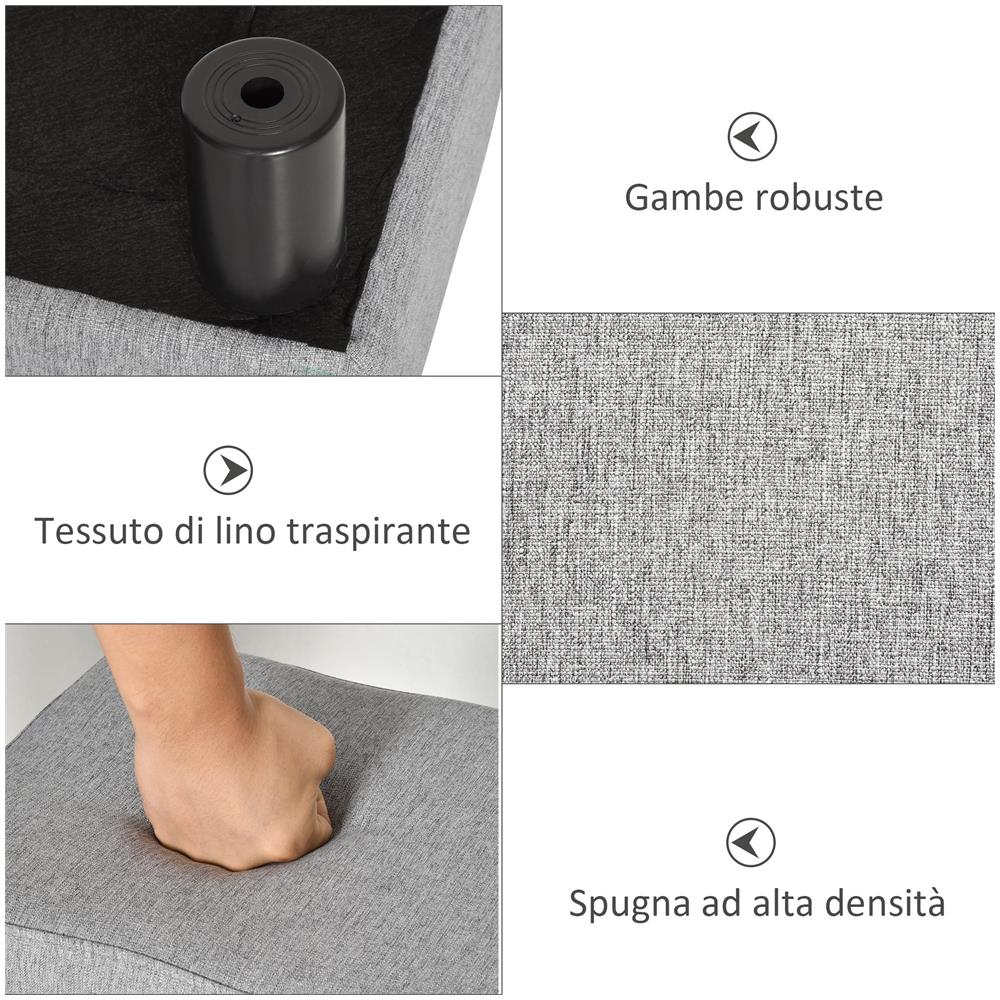 Pouf Poggiapiedi in Tessuto Effetto Lino Imbottito, 40x30x24cm, Grigio - Foto 6