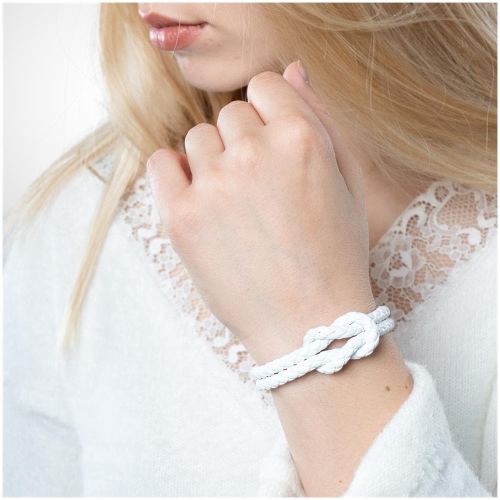 Bracciale da Donna in Pelle Premium "Knot" 16cm Bianco - Foto 5