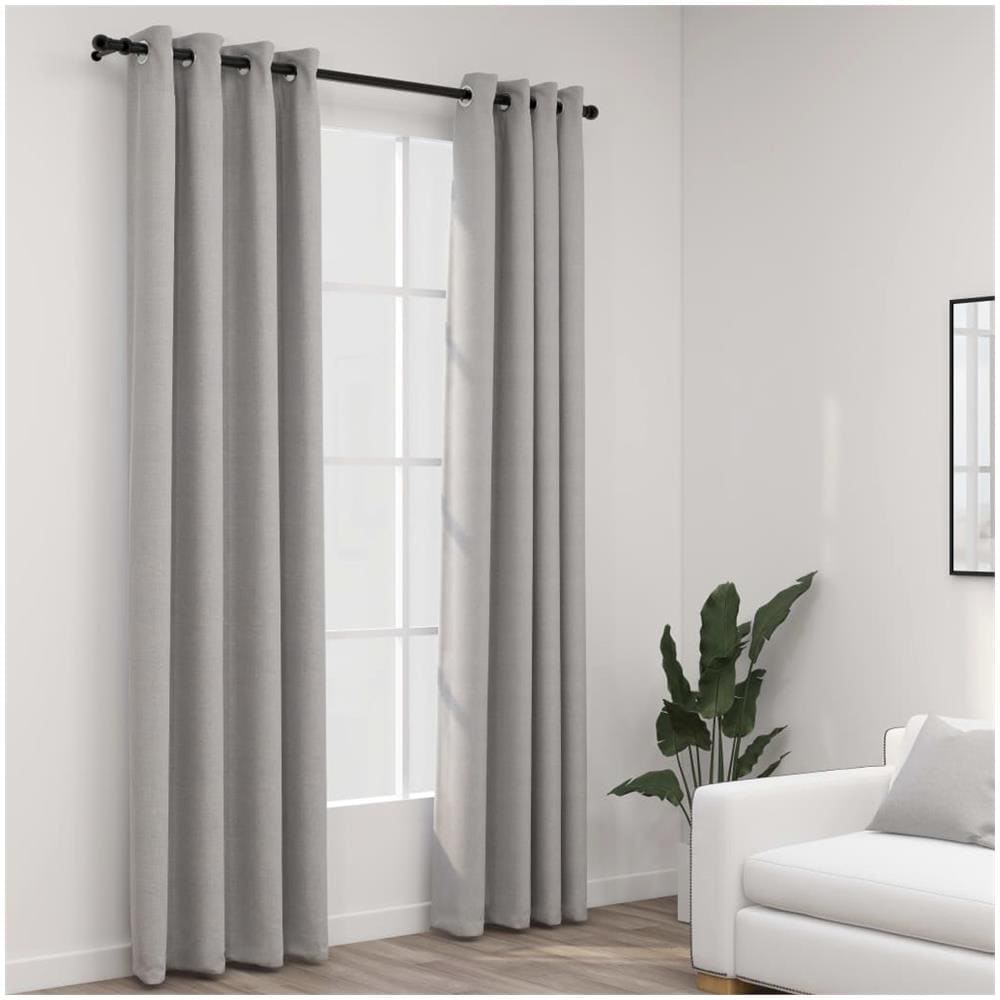 Tende Oscuranti Effetto Lino Con Occhielli 2pz 140x225cm Grigio - Foto 1