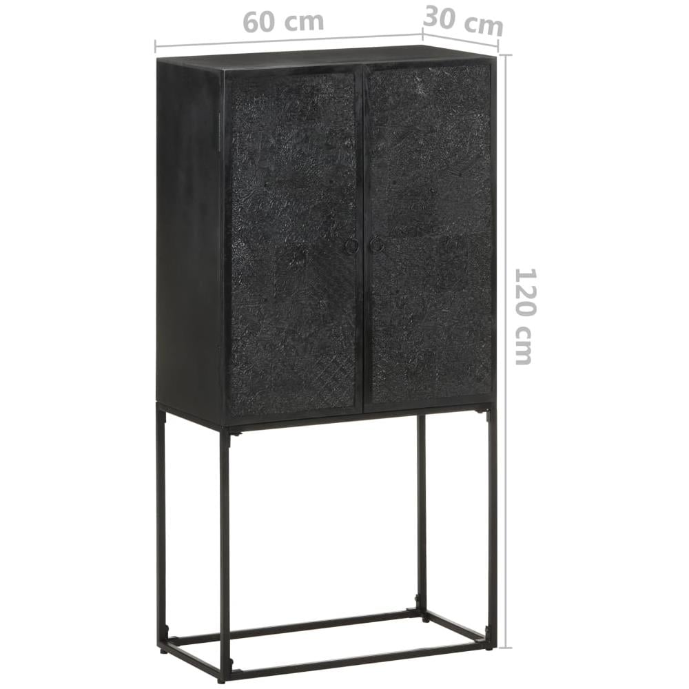 Credenza Nera 60x30x120 Cm Legno Massello Di Acacia E Mango - Foto 8