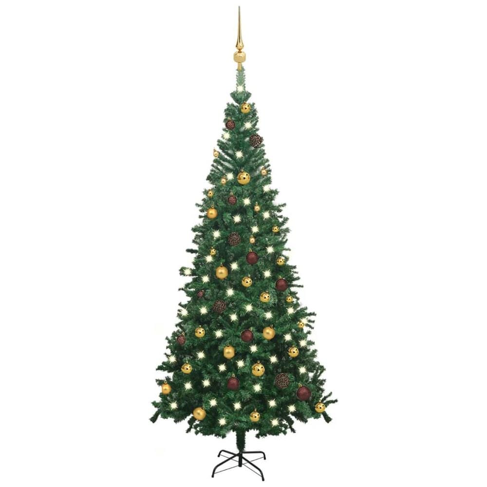 Set Albero Natale Artificiale LED e Palline Verde L 240 cm PVC - Foto 1