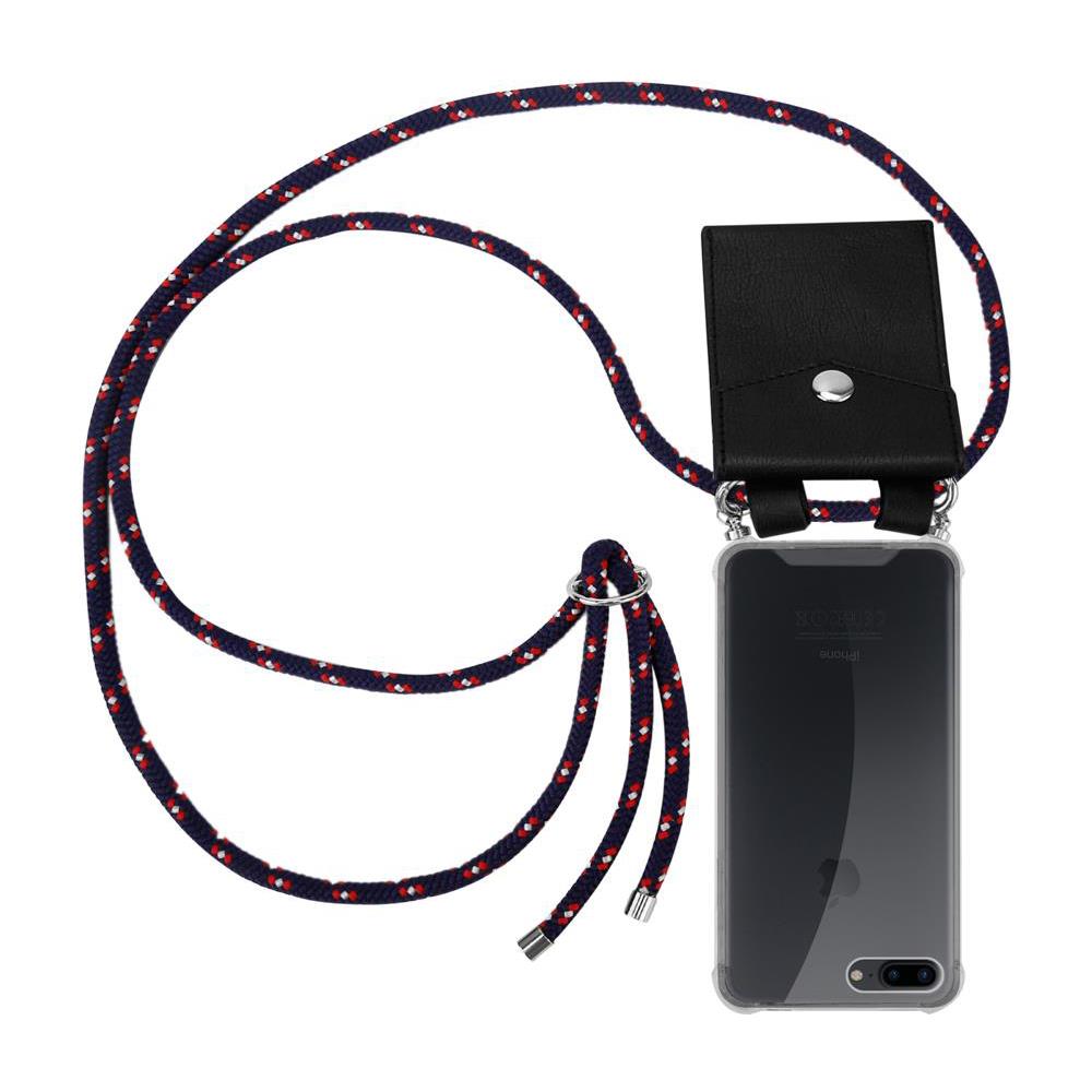 Catena Di Telefoni Cellulari Compatibile Con Apple Iphone 8 Plus / 7 Plus / 7s Plus In Blu Rosso Bianco À Pois - Coperchio Protettivo In Silicone Con Anelli D'argento, Cinturino In Corda E Custodia Staccabile - Foto 1