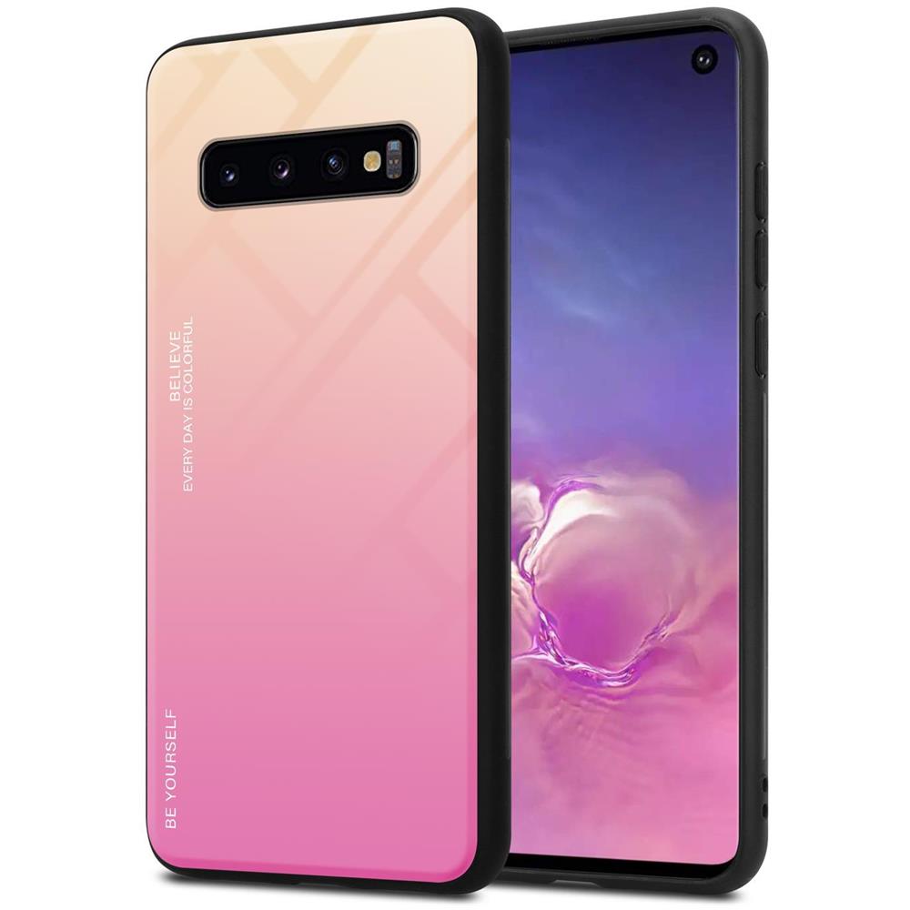 Custodia Compatibile Con Samsung Galaxy S10 4g In Giallo - Rosa - Coperchio Protettivo Bicolore In Vetro Temperato E Silicone Tpu - Foto 1