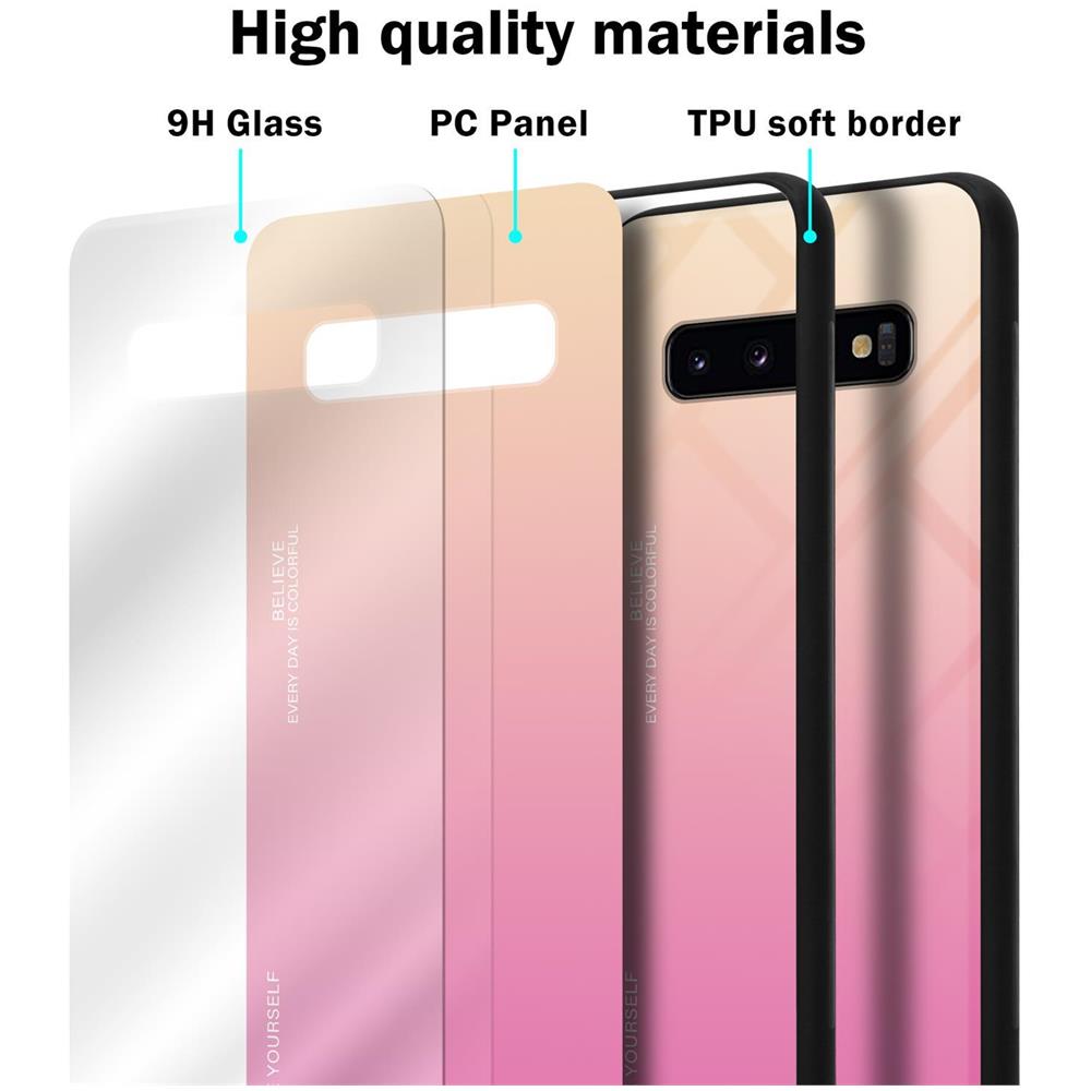 Custodia Compatibile Con Samsung Galaxy S10 4g In Giallo - Rosa - Coperchio Protettivo Bicolore In Vetro Temperato E Silicone Tpu - Foto 7