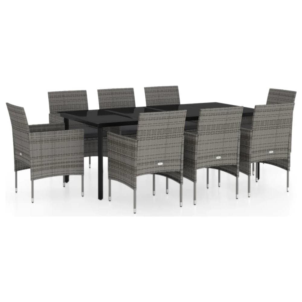 Set Da Pranzo Per Giardino 9 Pz Con Cuscini Grigio E Nero - Foto 2