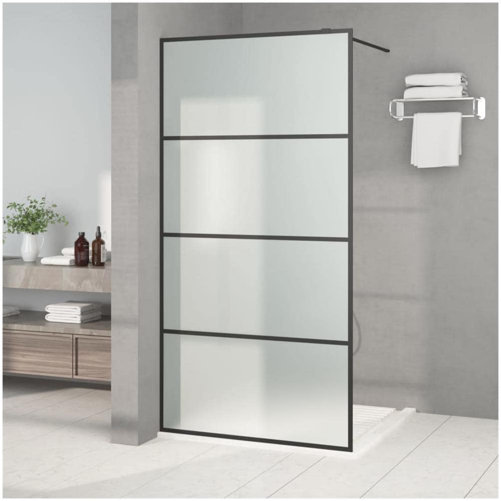 Parete Doccia Walk In Nera 100x195 Cm Vetro Smerigliato Esg - Foto 1
