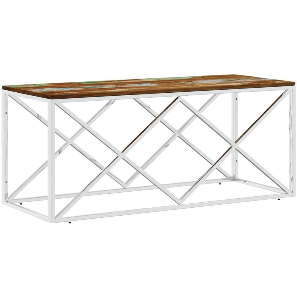 Tavolino Salotto In Acciaio Inox E Legno Massello Di Recupero - Foto 2