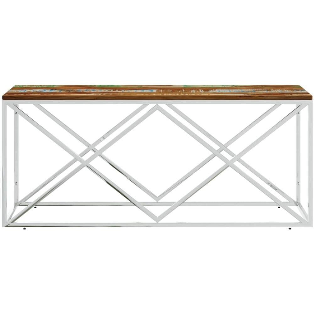 Tavolino Salotto In Acciaio Inox E Legno Massello Di Recupero - Foto 3