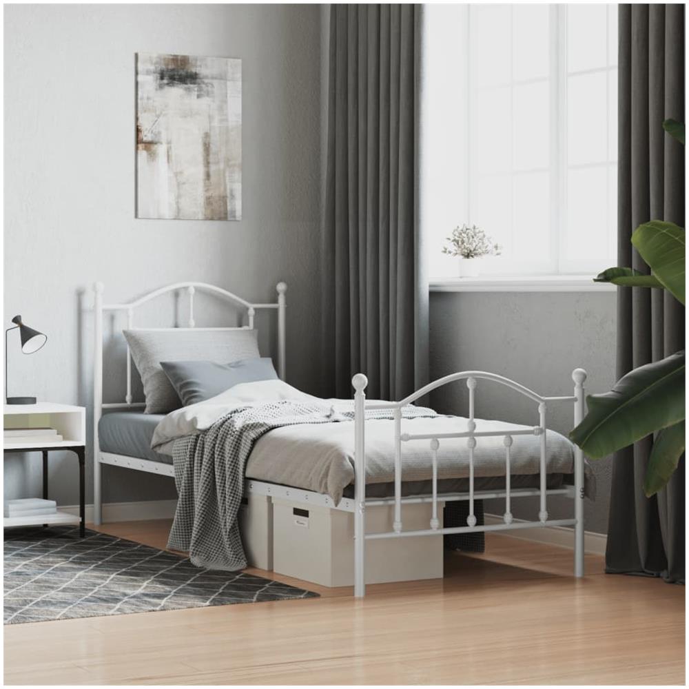 Giroletto Con Testiera E Pediera Metallo Bianco 80x200 Cm - Foto 1