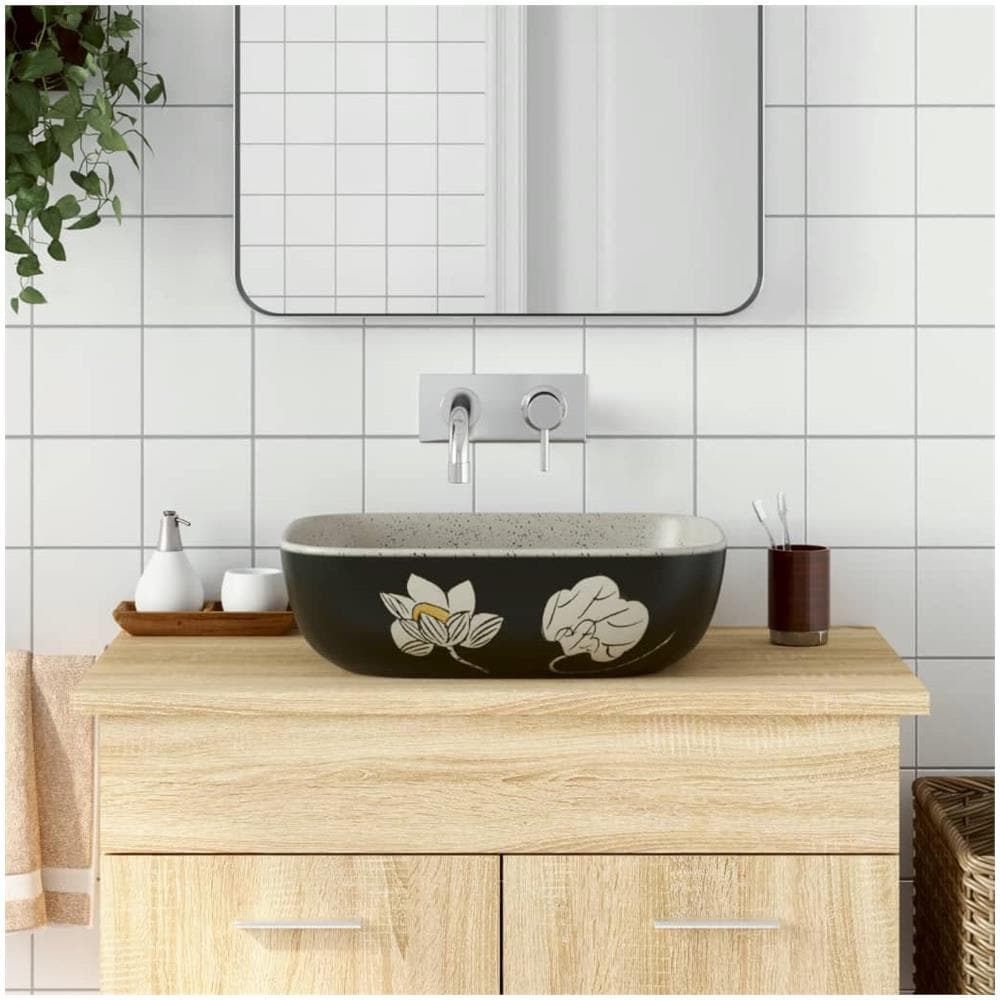 Lavabo Appoggio Grigio Nero Rettangolare 48x37,5x13,5 Ceramica - Foto 1