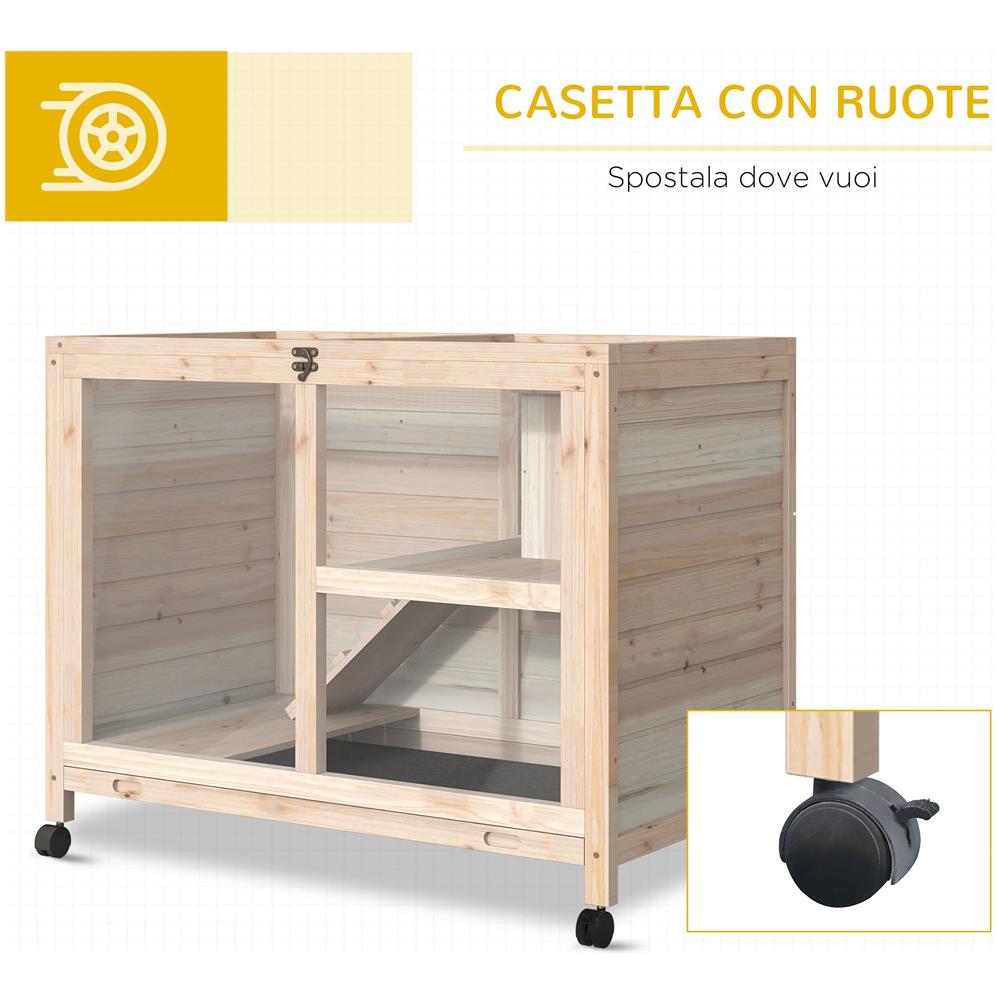 Conigliera in Legno a 2 Piani con Casetta, Rampa e Vassoio Estraibile, 91.5x53.3x73cm - Foto 6