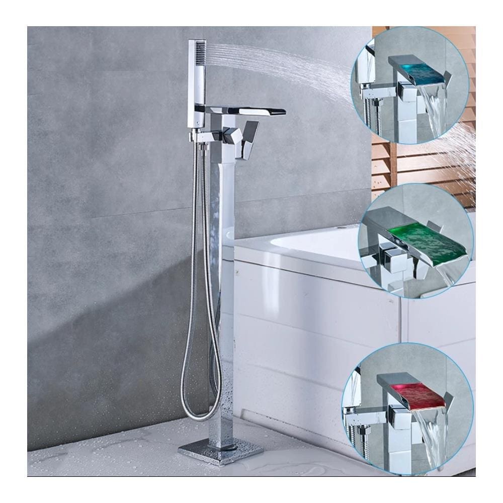 Rubinetto per vasca da bagno a pavimento, Blackswan, tipo cascata con LED M63, modello cromato lucido, misura 98 cm - Foto 2