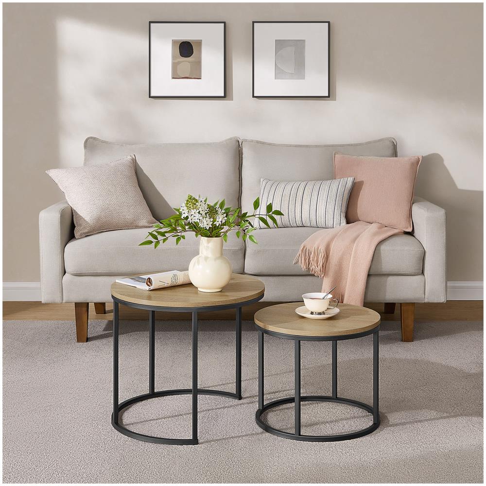Set di 2 tavolini da caffè, rovere Sonoma /nero - Foto 1