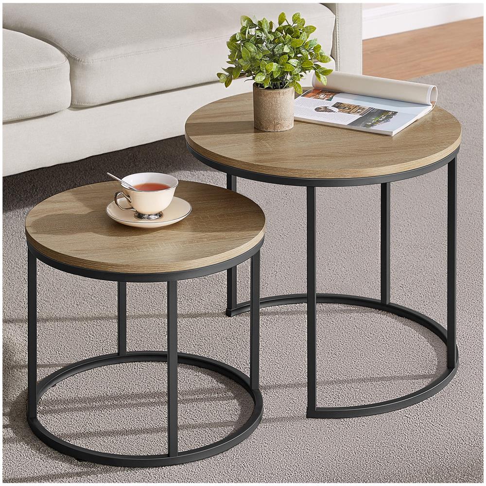 Set di 2 tavolini da caffè, rovere Sonoma /nero - Foto 2