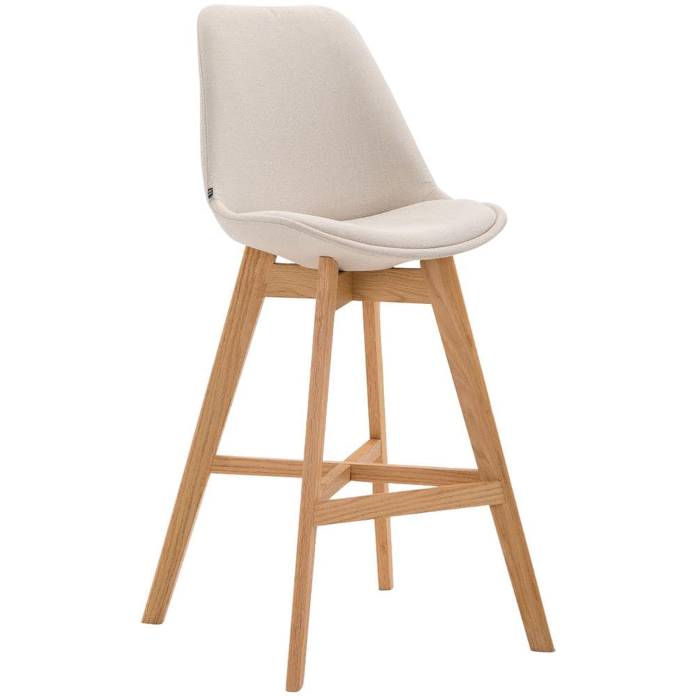 Sgabello Design Cannes in Tessuto I Sgabello Bar con Telaio in Legno di Quercia I Sedia Cucina con Poggiapiedi E Schienale Crema Natura - Foto 1