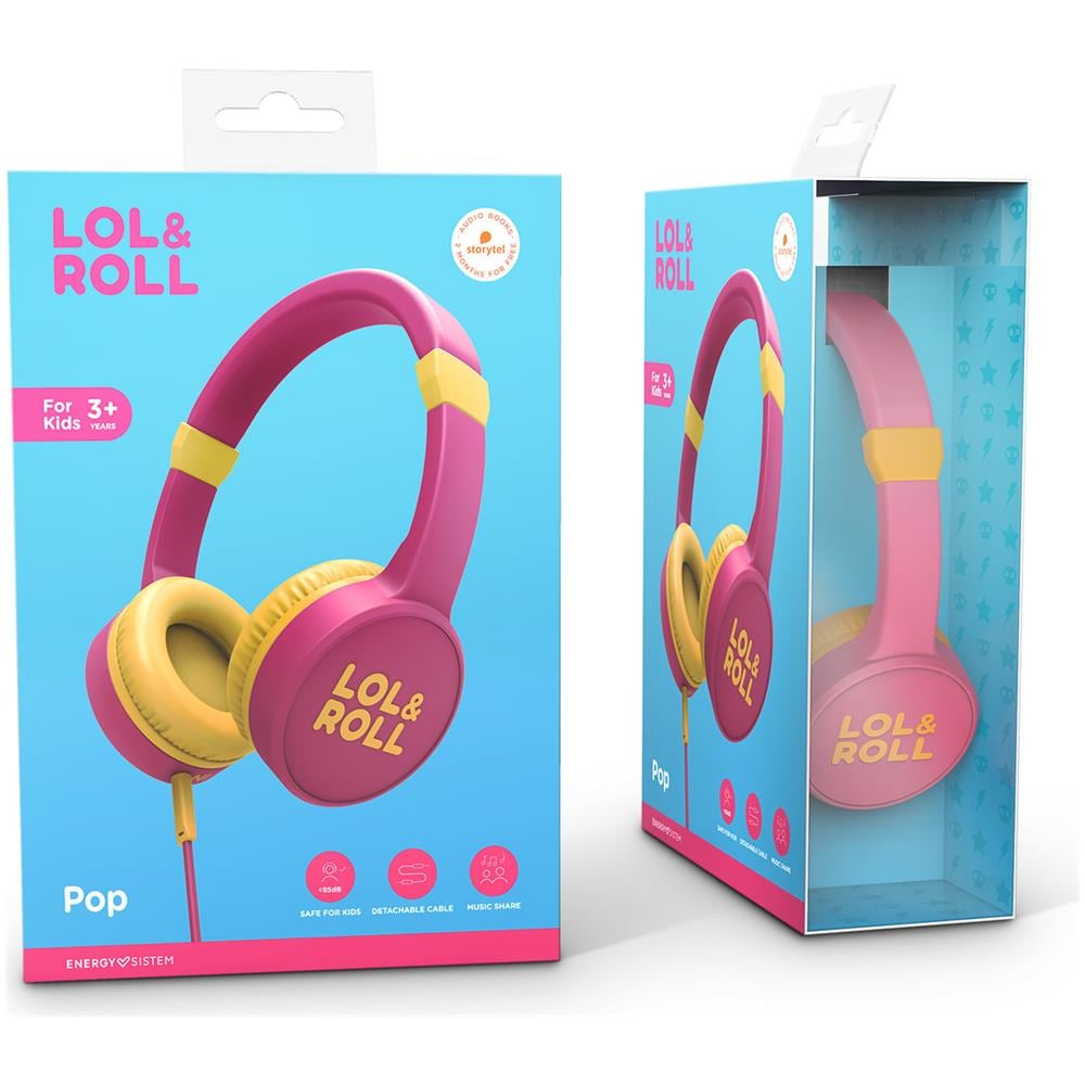 Lol&roll Pop Kids Headphones Pink (music Share, Detachable Cable, <85 Db Volume Limit, Microphone)  - Foto 2