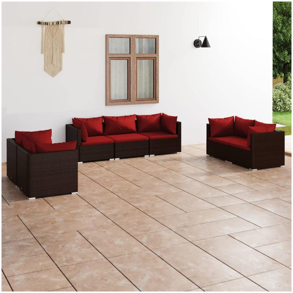 Set Divani Da Giardino 7 Pz Con Cuscini In Polyrattan Marrone - Foto 1