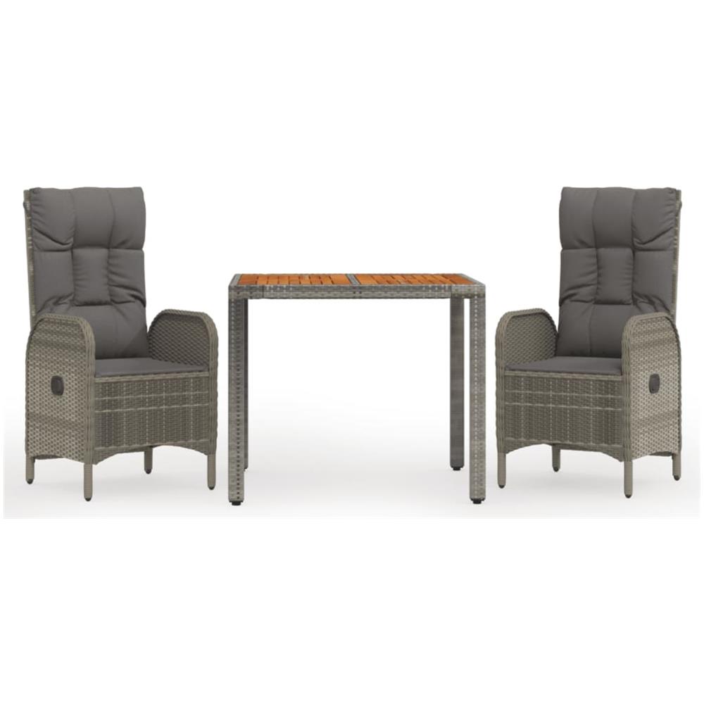 Set Da Pranzo Da Giardino 3 Pz Con Cuscini In Polyrattan Grigio - Foto 2